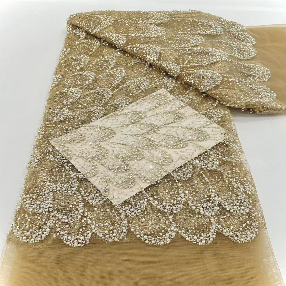 5 Yards Pearl Beaded Lace Fabric – Luxury Wedding, Bridal, Party Gown and Evening Dress Material | Love in Lace | NO. ZT150