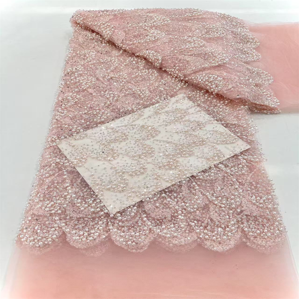 5 Yards Pearl Beaded Lace Fabric – Luxury Wedding, Bridal, Party Gown and Evening Dress Material | Love in Lace | NO. ZT150