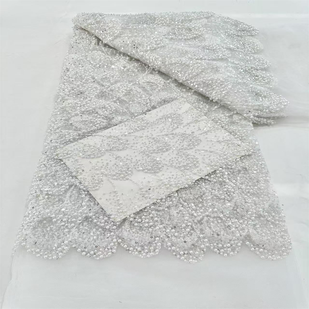 5 Yards Pearl Beaded Lace Fabric – Luxury Wedding, Bridal, Party Gown and Evening Dress Material | Love in Lace | NO. ZT150