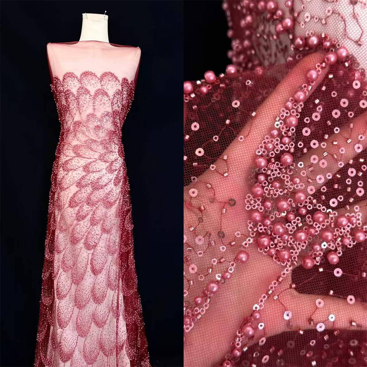5 Yards Pearl Beaded Lace Fabric – Luxury Wedding, Bridal, Party Gown and Evening Dress Material | Love in Lace | NO. ZT150