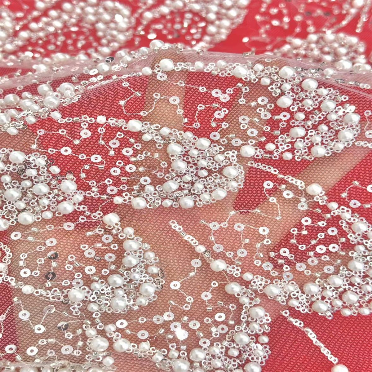 5 Yards Pearl Beaded Lace Fabric – Luxury Wedding, Bridal, Party Gown and Evening Dress Material | Love in Lace | NO. ZT150