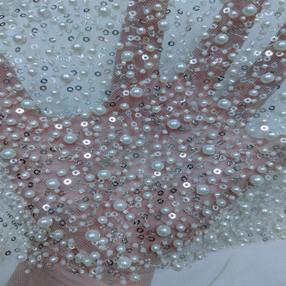 5 Yards Pearl Beaded Lace Fabric – Luxury Wedding, Bridal, Party Gown and Evening Dress Material | Love in Lace | NO. JLT089
