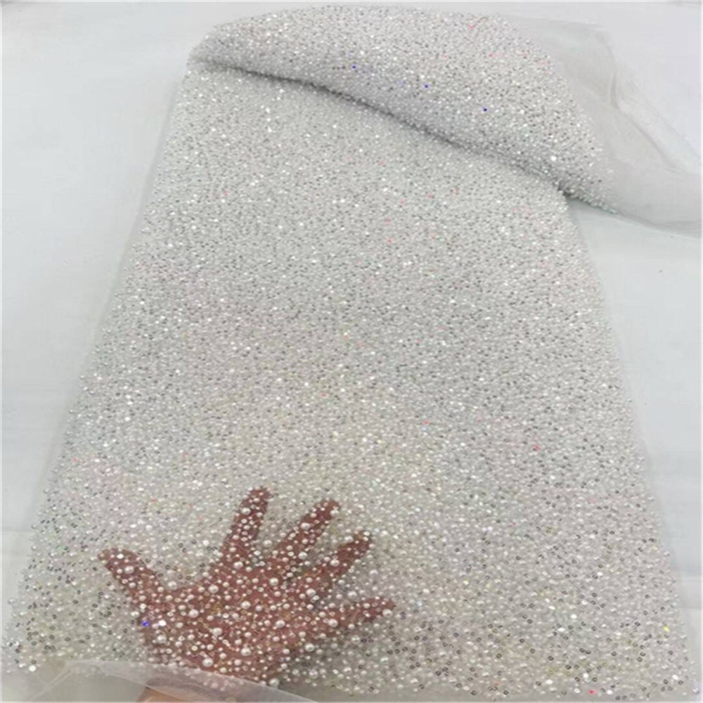 5 Yards Pearl Beaded Lace Fabric – Luxury Wedding, Bridal, Party Gown and Evening Dress Material | Love in Lace | NO. JLT089