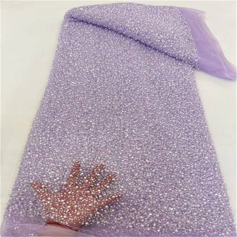 Yards Beaded Mesh Fabric, Beaded Tulle Fabric with Beads, Pearls