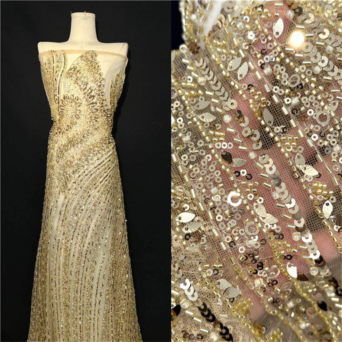 5 Yards Beaded Lace Fabric – Luxury Wedding, Bridal, Party Gown and Evening Dress Material | Love in Lace | NO. JLT125