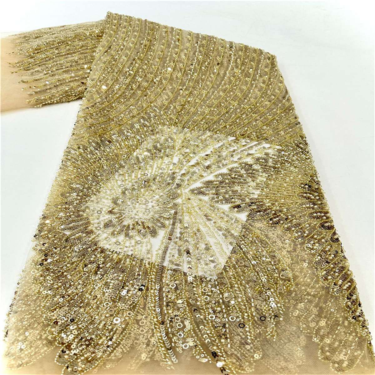 5 Yards Beaded Lace Fabric – Luxury Wedding, Bridal, Party Gown and Evening Dress Material | Love in Lace | NO. JLT125