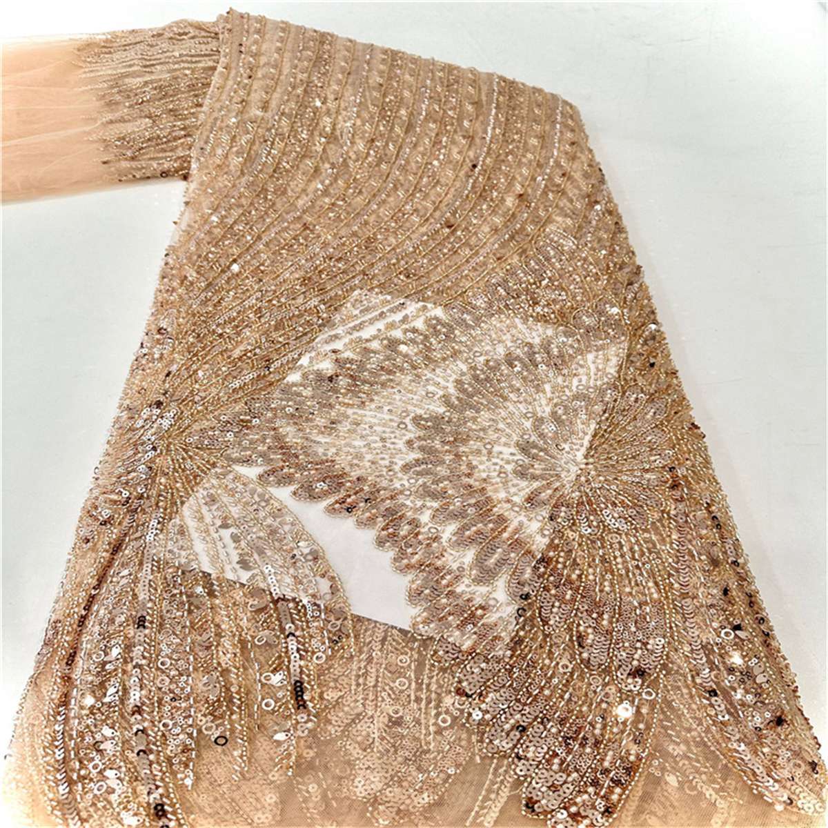 5 Yards Beaded Lace Fabric – Luxury Wedding, Bridal, Party Gown and Evening Dress Material | Love in Lace | NO. JLT125