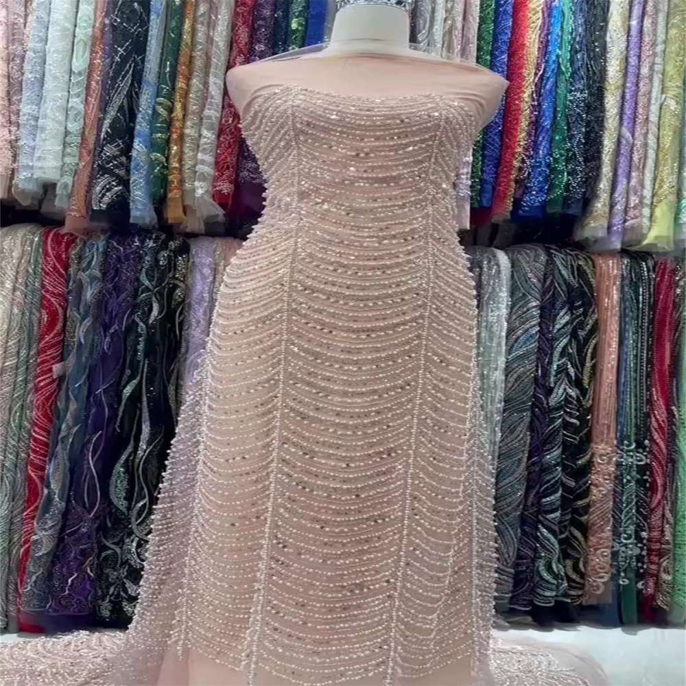 5 Yards Pearl Beaded Lace Fabric – Luxury Wedding, Bridal Party Gown and Evening Dress Material | Love in Lace | NO. ML016