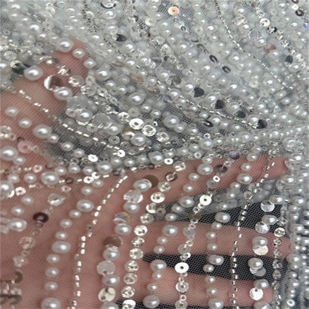 5 Yards Pearl Beaded Lace Fabric – Luxury Wedding, Bridal Party Gown and Evening Dress Material | Love in Lace | NO. ML016