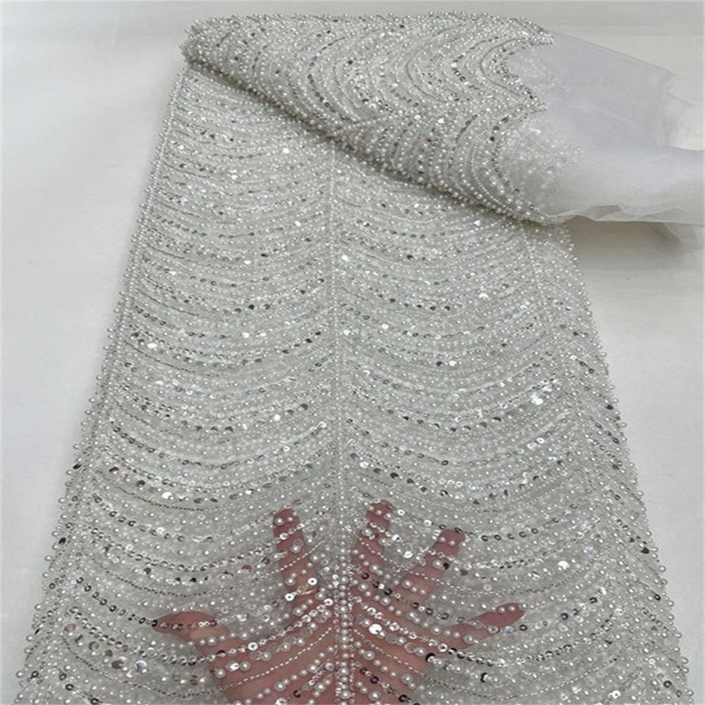 5 Yards Pearl Beaded Lace Fabric – Luxury Wedding, Bridal Party Gown and Evening Dress Material | Love in Lace | NO. ML016