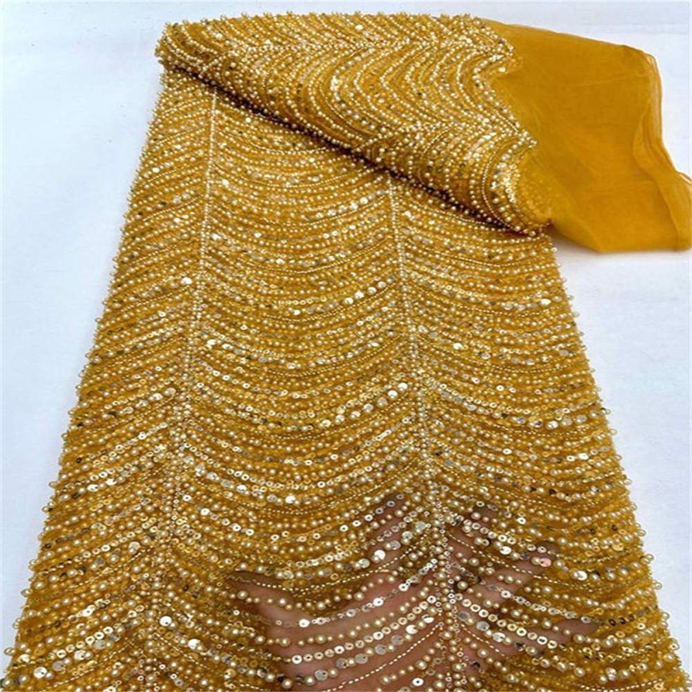 5 Yards Pearl Beaded Lace Fabric – Luxury Wedding, Bridal Party Gown and Evening Dress Material | Love in Lace | NO. ML016