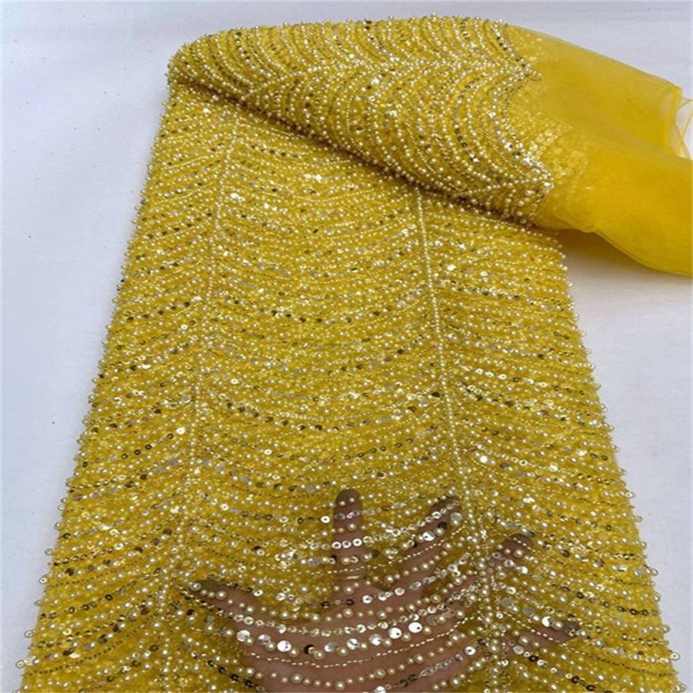 5 Yards Pearl Beaded Lace Fabric – Luxury Wedding, Bridal Party Gown and Evening Dress Material | Love in Lace | NO. ML016
