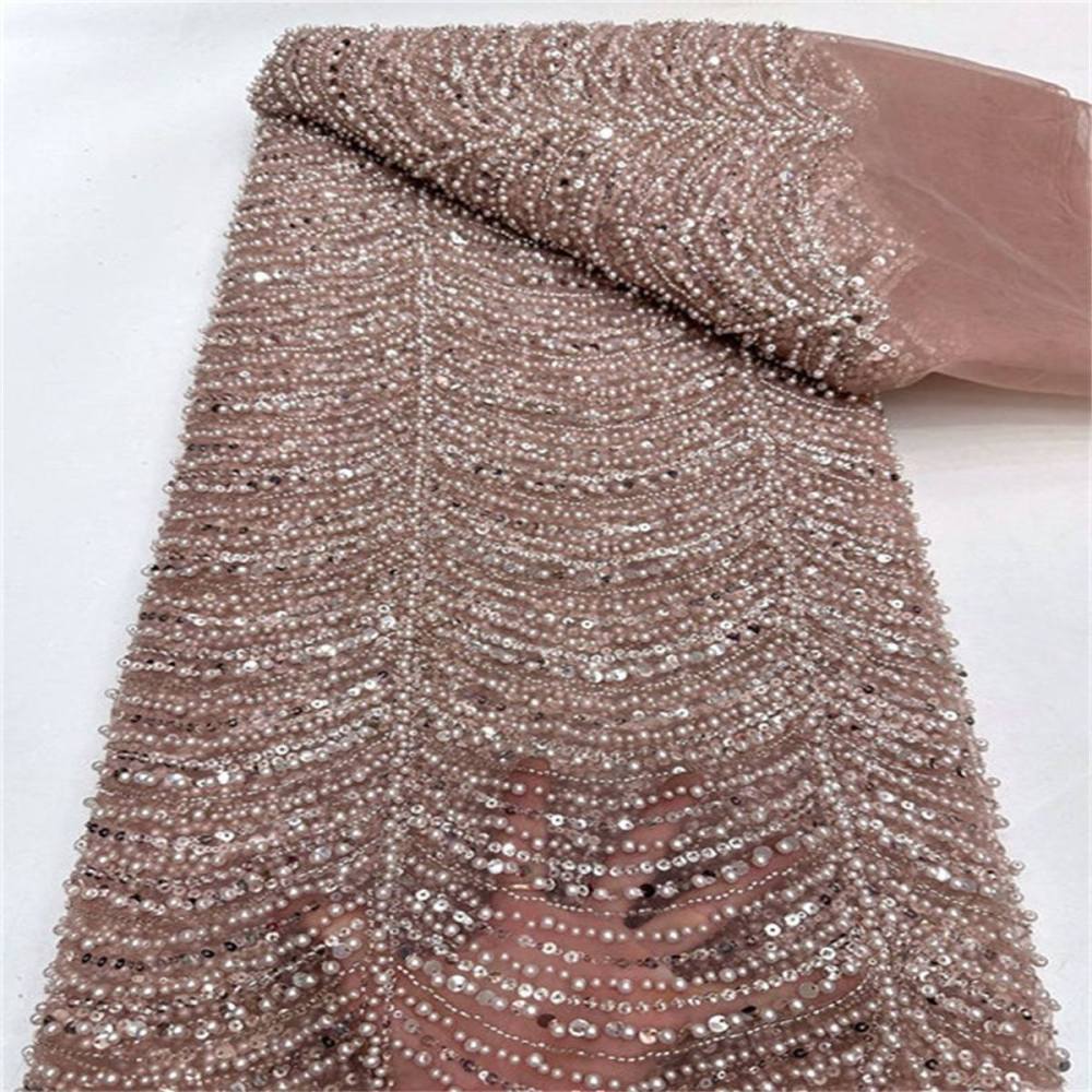 5 Yards Pearl Beaded Lace Fabric – Luxury Wedding, Bridal Party Gown and Evening Dress Material | Love in Lace | NO. ML016
