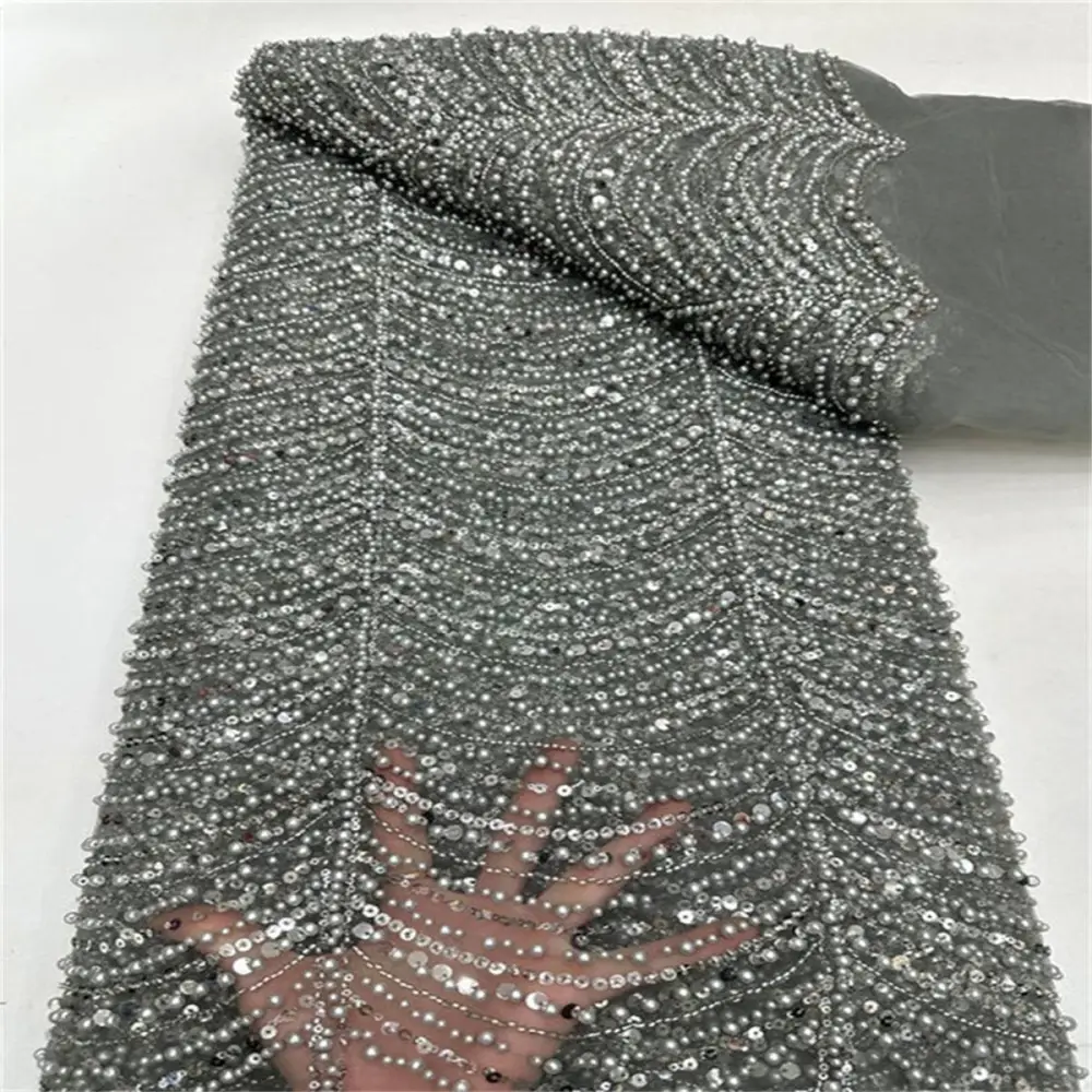 Yards Beaded Mesh Fabric, Beaded Tulle Fabric for Dresses - Main Image