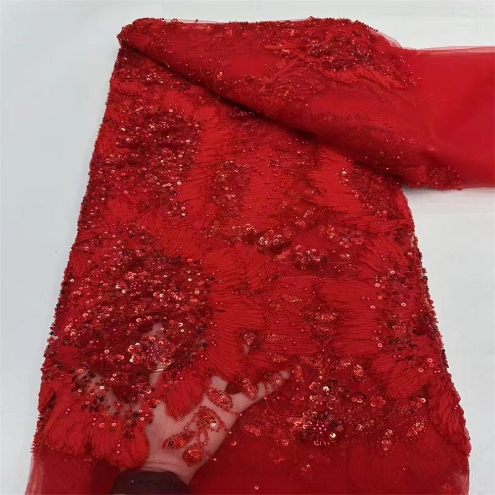 5 Yards 3D Floral Pearl Beaded Lace Fabric – Luxury Wedding, Bridal, Party Gown and Evening Dress Material | Love in Lace | NO. ZT040