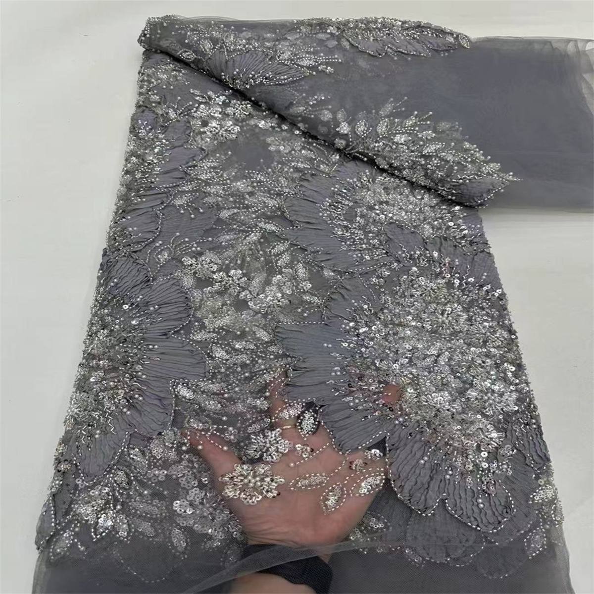 5 Yards 3D Floral Pearl Beaded Lace Fabric – Luxury Wedding, Bridal, Party Gown and Evening Dress Material | Love in Lace | NO. ZT040
