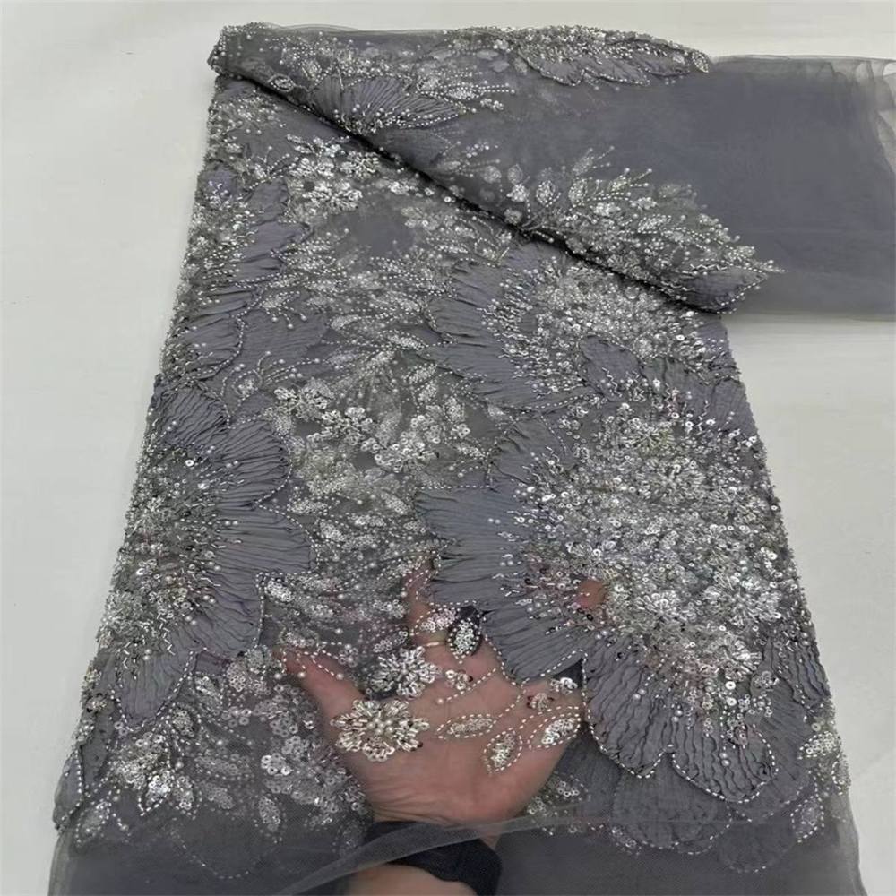 5 Yards 3D Floral Pearl Beaded Lace Fabric – Luxury Wedding, Bridal, Party Gown and Evening Dress Material | Love in Lace | NO. ZT040