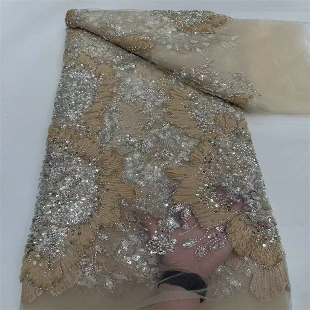 5 Yards 3D Floral Pearl Beaded Lace Fabric – Luxury Wedding, Bridal, Party Gown and Evening Dress Material | Love in Lace | NO. ZT040