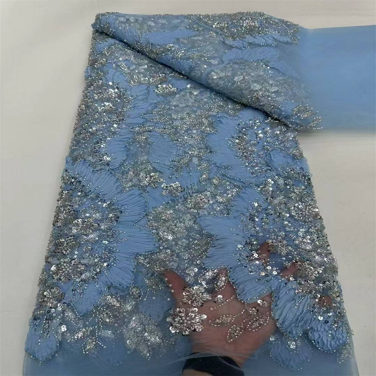 5 Yards 3D Floral Pearl Beaded Lace Fabric – Luxury Wedding, Bridal, Party Gown and Evening Dress Material | Love in Lace | NO. ZT040