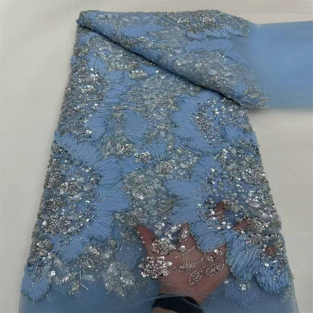 5 Yards 3D Floral Pearl Beaded Lace Fabric – Luxury Wedding, Bridal, Party Gown and Evening Dress Material | Love in Lace | NO. ZT040