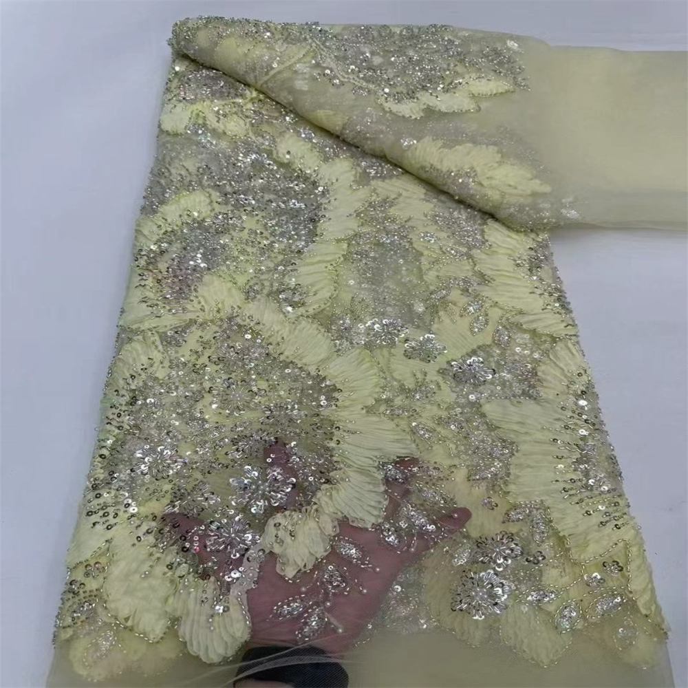 5 Yards 3D Floral Pearl Beaded Lace Fabric – Luxury Wedding, Bridal, Party Gown and Evening Dress Material | Love in Lace | NO. ZT040