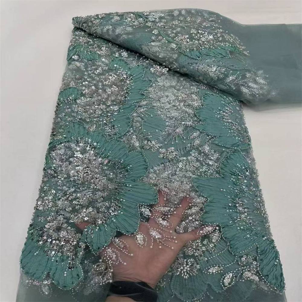 5 Yards 3D Floral Pearl Beaded Lace Fabric – Luxury Wedding, Bridal, Party Gown and Evening Dress Material | Love in Lace | NO. ZT040