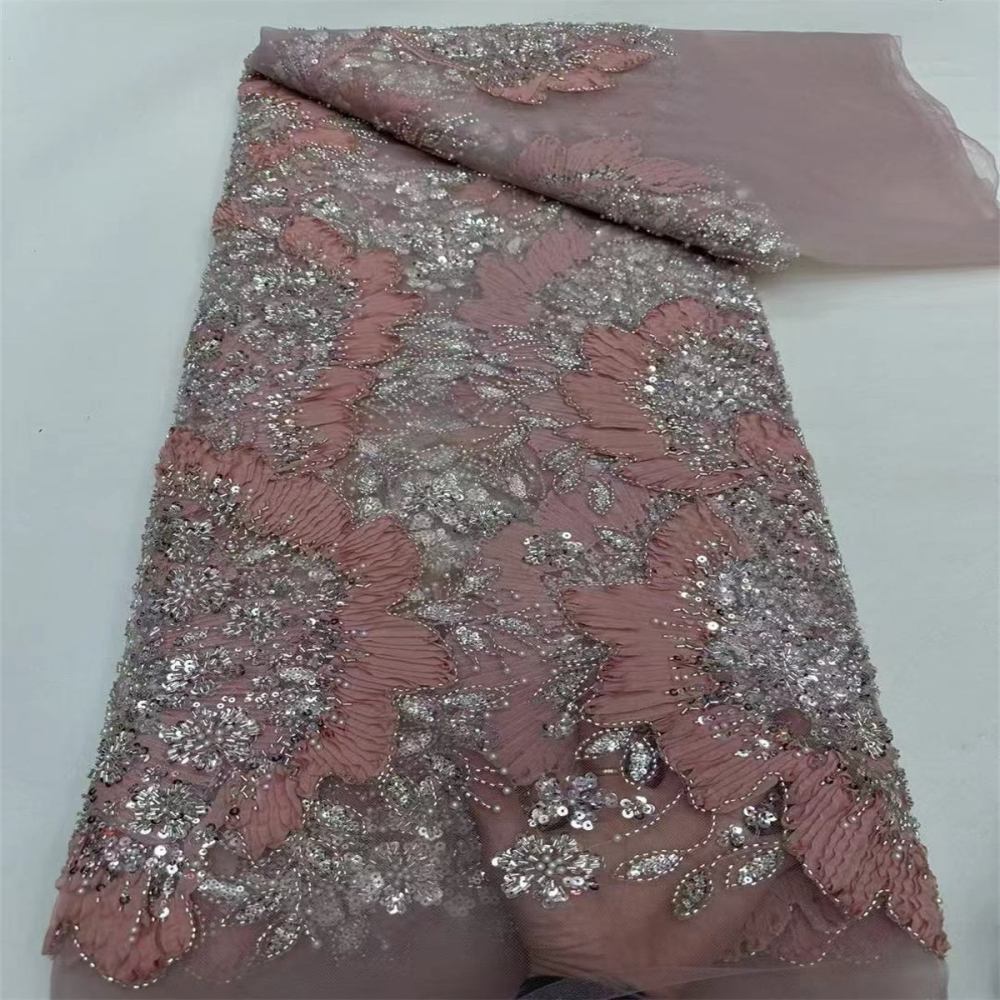 5 Yards 3D Floral Pearl Beaded Lace Fabric – Luxury Wedding, Bridal, Party Gown and Evening Dress Material | Love in Lace | NO. ZT040