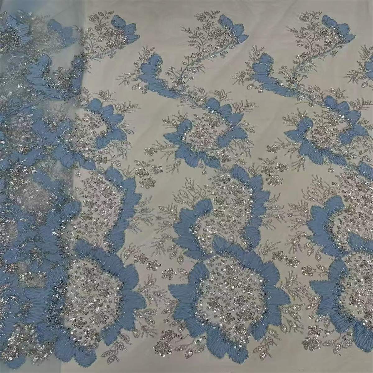 5 Yards 3D Floral Pearl Beaded Lace Fabric – Luxury Wedding, Bridal, Party Gown and Evening Dress Material | Love in Lace | NO. ZT040