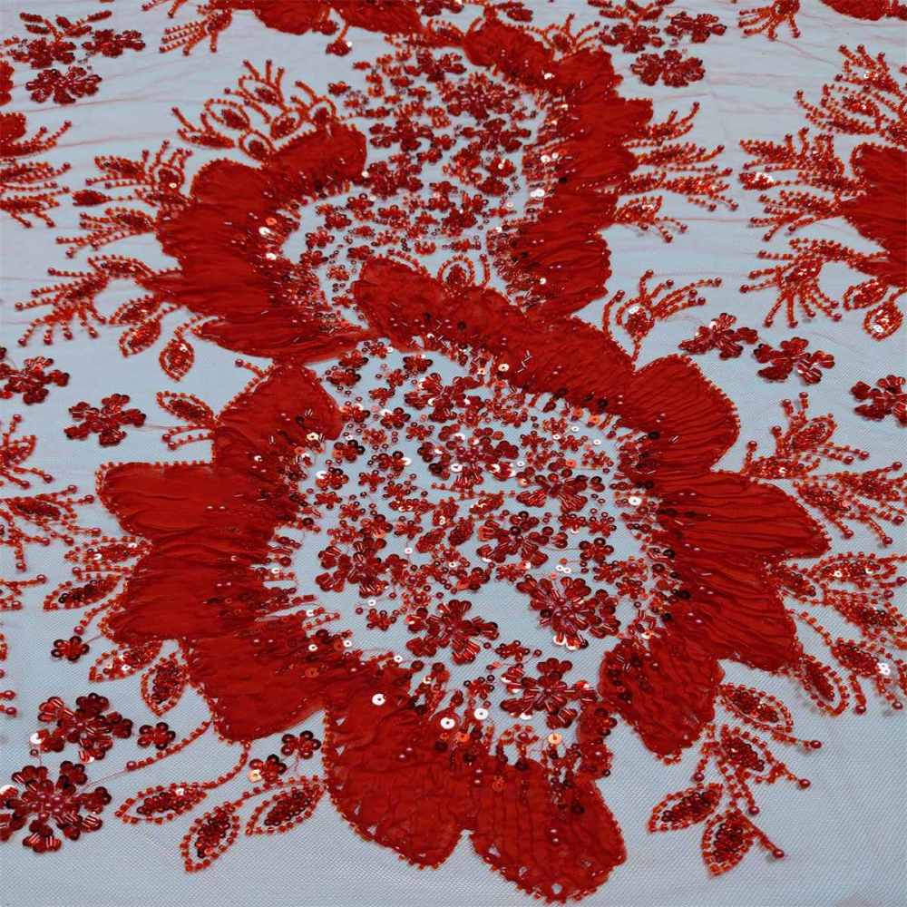 5 Yards 3D Floral Pearl Beaded Lace Fabric – Luxury Wedding, Bridal, Party Gown and Evening Dress Material | Love in Lace | NO. ZT040