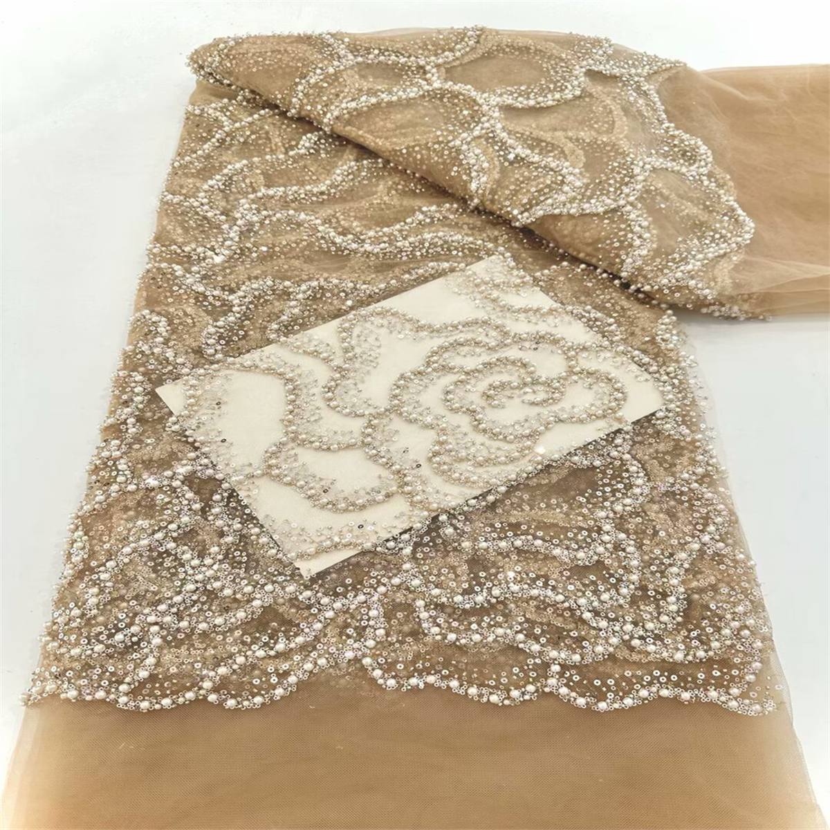 5 Yards Pearl Beaded Lace Fabric – Luxury Wedding, Bridal, Party Gown and Evening Dress Material | Love in Lace | NO. ZT089