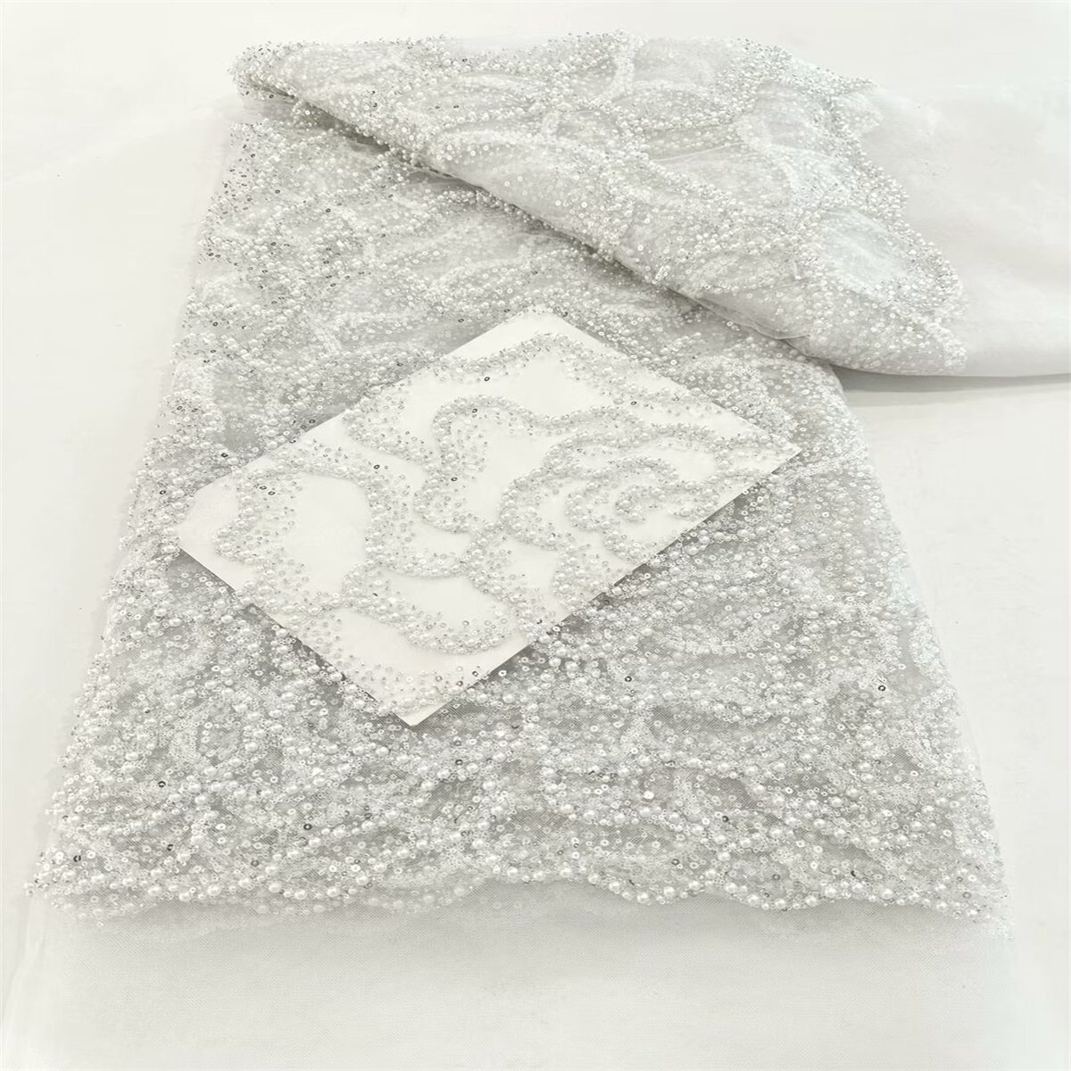 5 Yards Pearl Beaded Lace Fabric – Luxury Wedding, Bridal, Party Gown and Evening Dress Material | Love in Lace | NO. ZT089