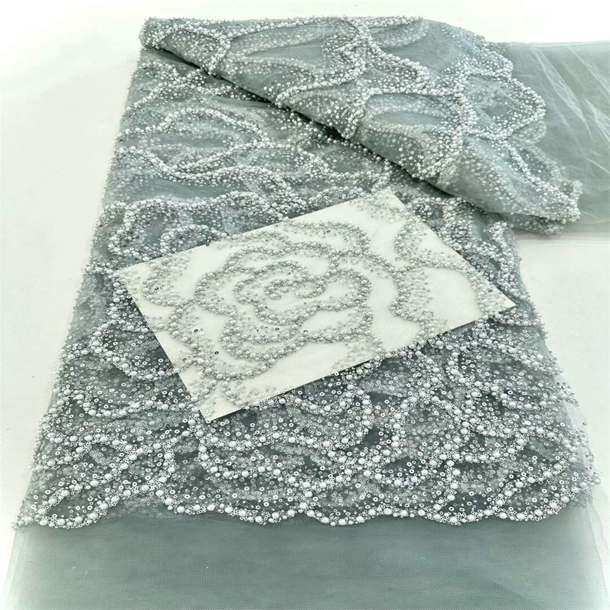 5 Yards Pearl Beaded Lace Fabric – Luxury Wedding, Bridal, Party Gown and Evening Dress Material | Love in Lace | NO. ZT089