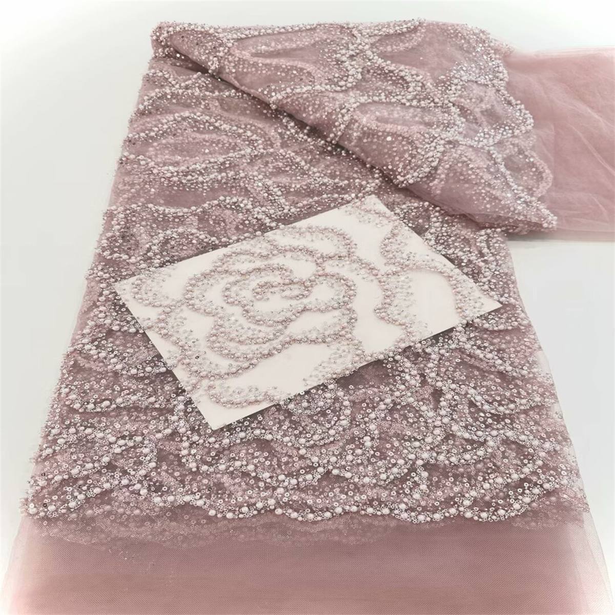 5 Yards Pearl Beaded Lace Fabric – Luxury Wedding, Bridal, Party Gown and Evening Dress Material | Love in Lace | NO. ZT089