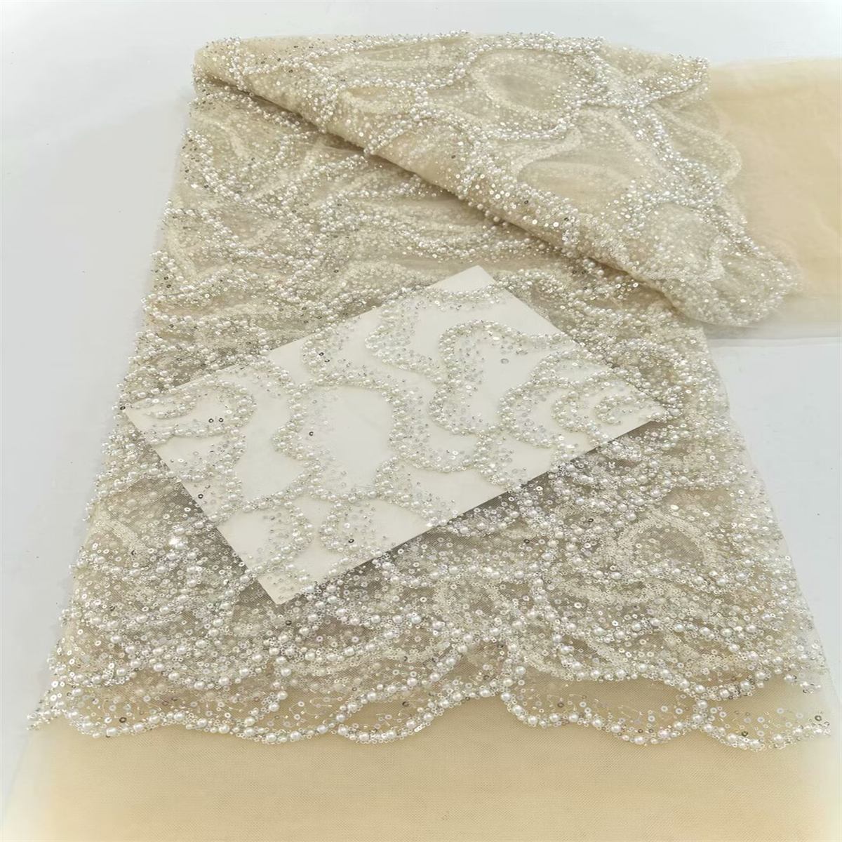 5 Yards Pearl Beaded Lace Fabric – Luxury Wedding, Bridal, Party Gown and Evening Dress Material | Love in Lace | NO. ZT089