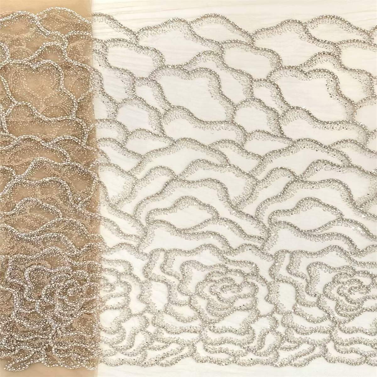 5 Yards Pearl Beaded Lace Fabric – Luxury Wedding, Bridal, Party Gown and Evening Dress Material | Love in Lace | NO. ZT089