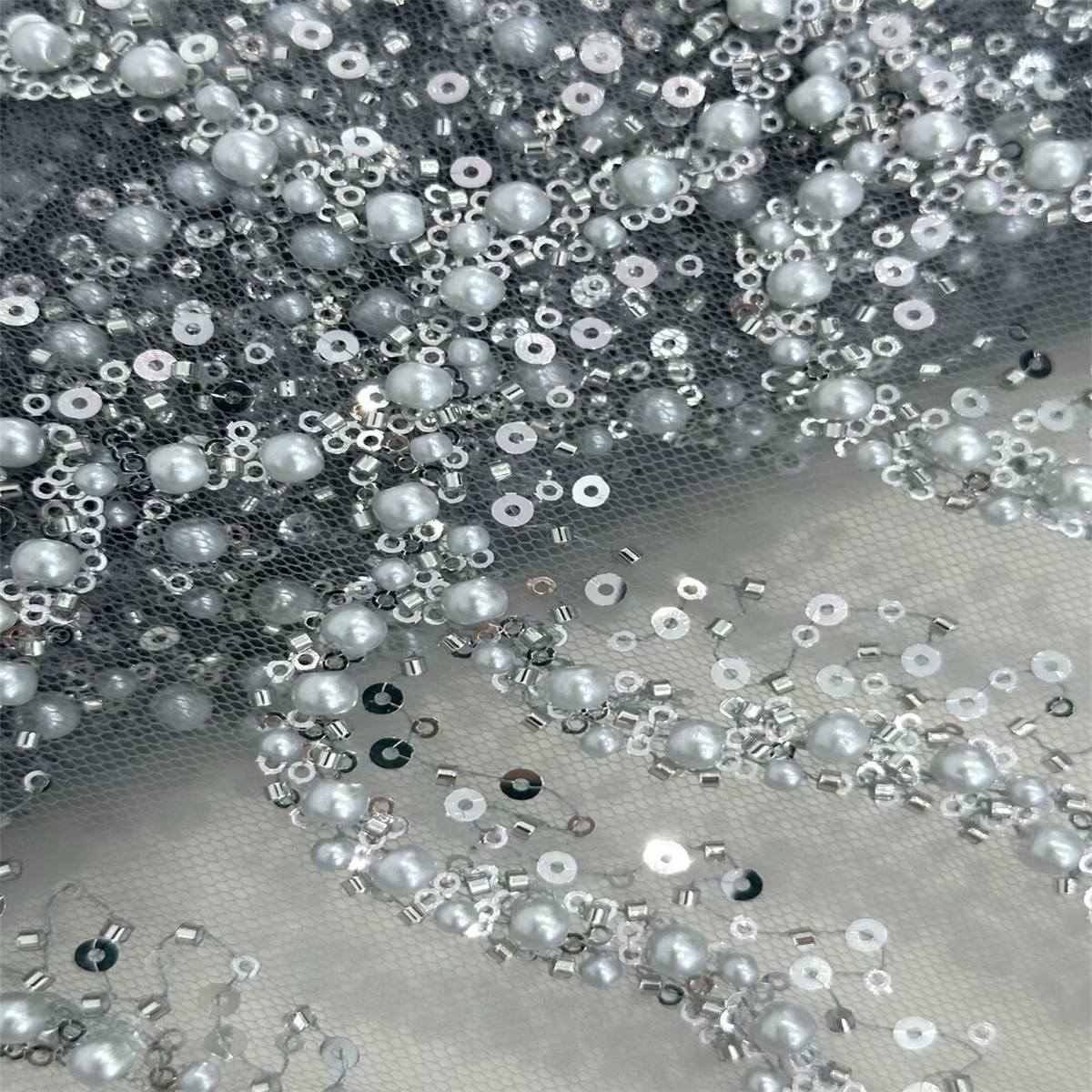 5 Yards Pearl Beaded Lace Fabric – Luxury Wedding, Bridal, Party Gown and Evening Dress Material | Love in Lace | NO. ZT089