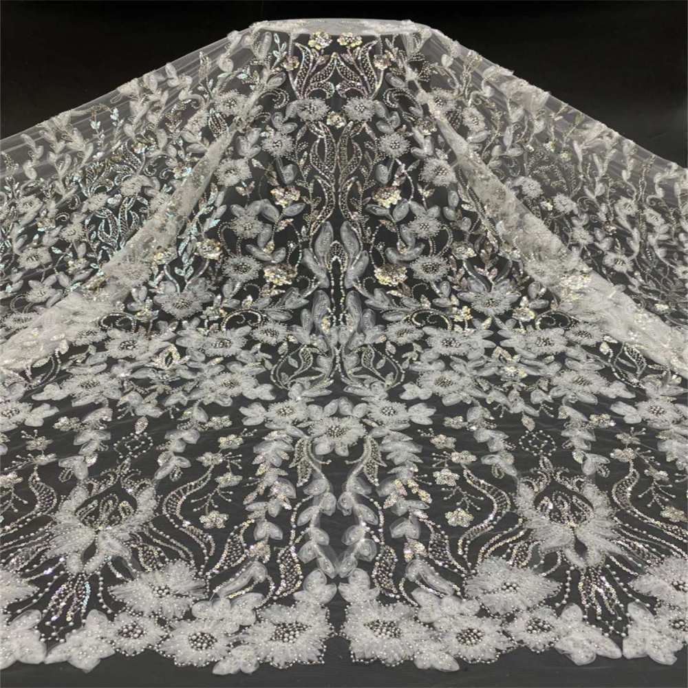 1 Yard 3D Floral Beaded Bridal Lace Fabric – Luxury Wedding Gown and Bridal Dress Material | Love in Lace