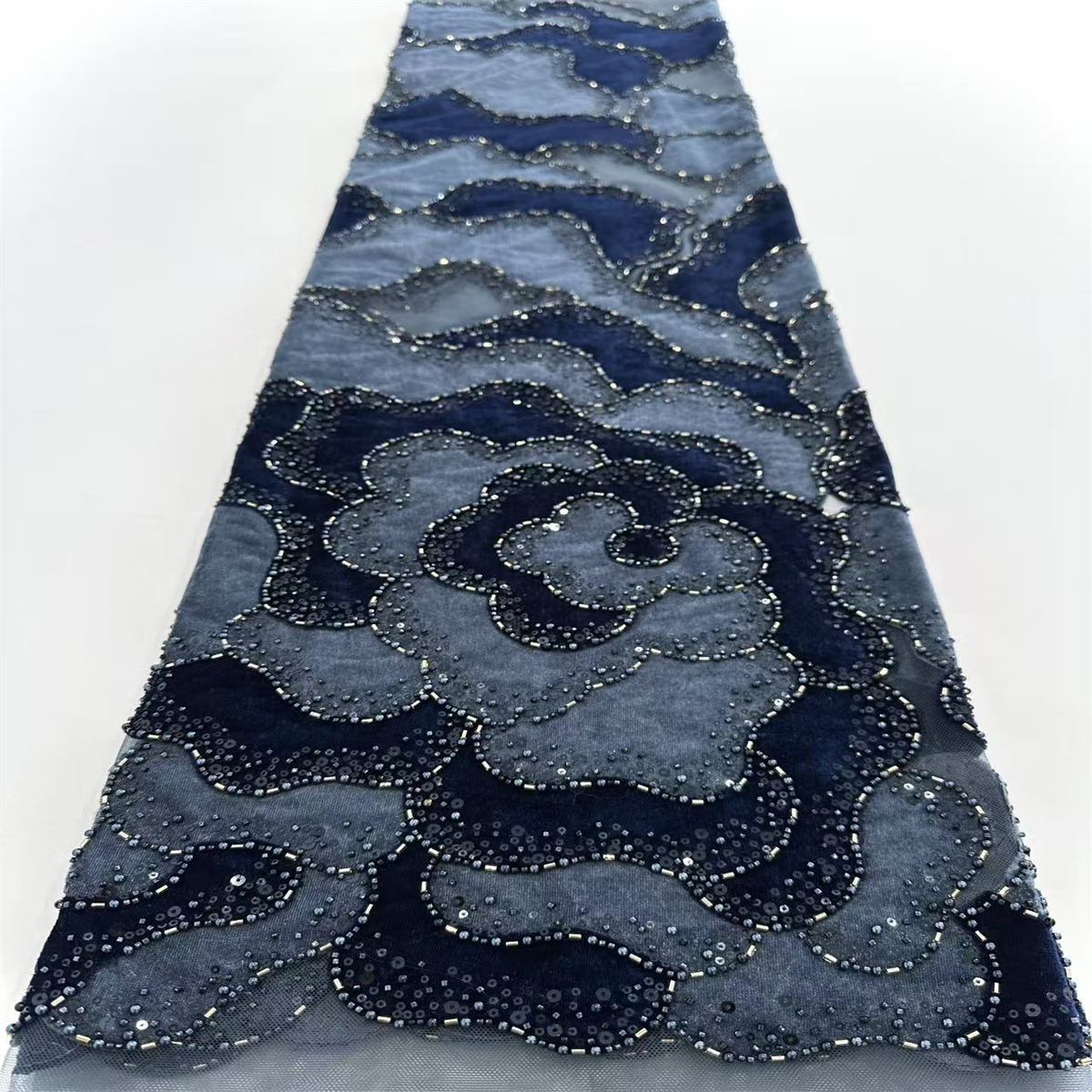 5 Yards 3D Floral Pearl Beaded Lace Fabric  – Luxury Party Gown and Evening Dress Material | Love in Lace | NO. HN213