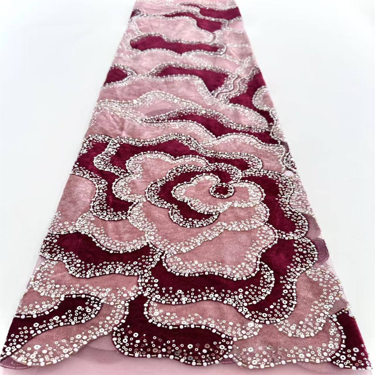 5 Yards 3D Floral Pearl Beaded Lace Fabric  – Luxury Party Gown and Evening Dress Material | Love in Lace | NO. HN213