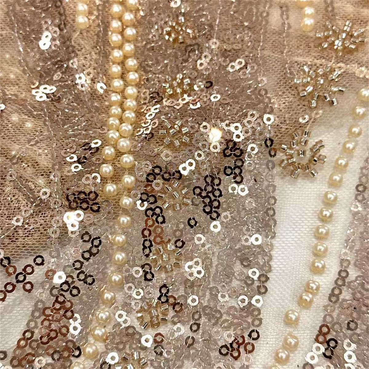 5 Yards Pearl Beaded Lace Fabric — Luxury Wedding, Bridal, Party Gown and Evening Dress Material | Love in Lace | NO. HN263