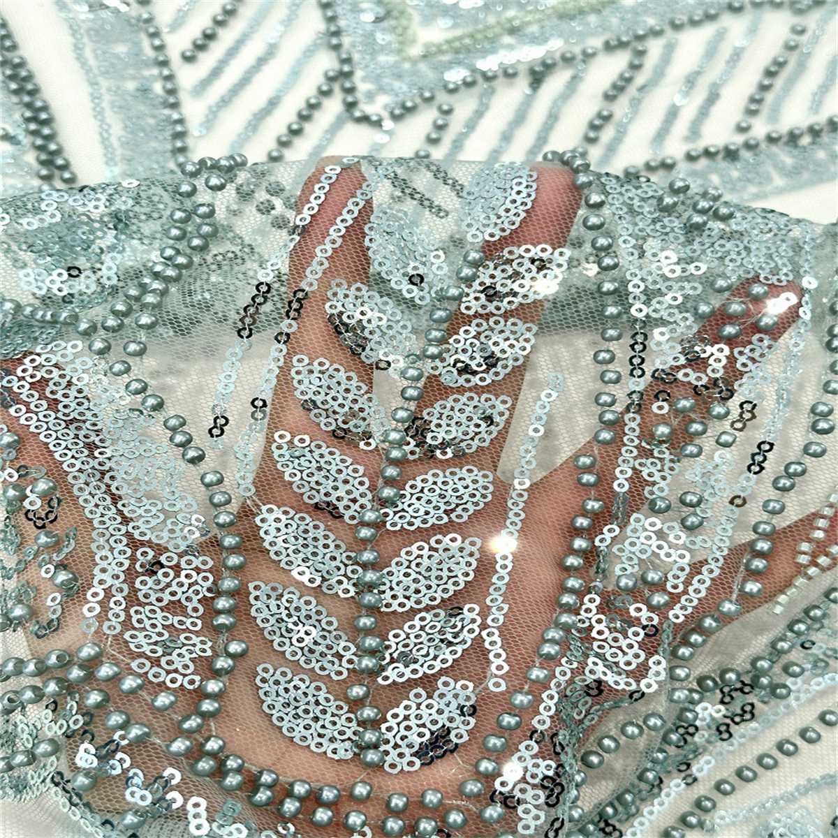 5 Yards Beaded Mesh Fabric, Beaded Tulle Lace Fabric, Embellished with Beads, Sequins, Pearls, Ref. HN263