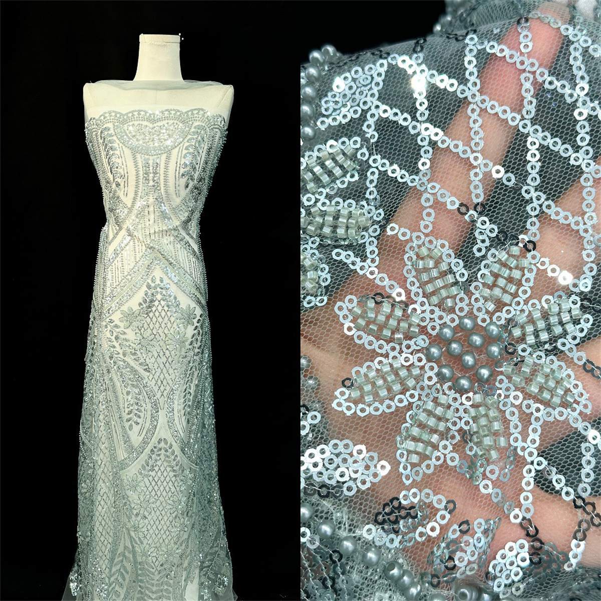 5 Yards Pearl Beaded Lace Fabric — Luxury Wedding, Bridal, Party Gown and Evening Dress Material | Love in Lace | NO. HN263