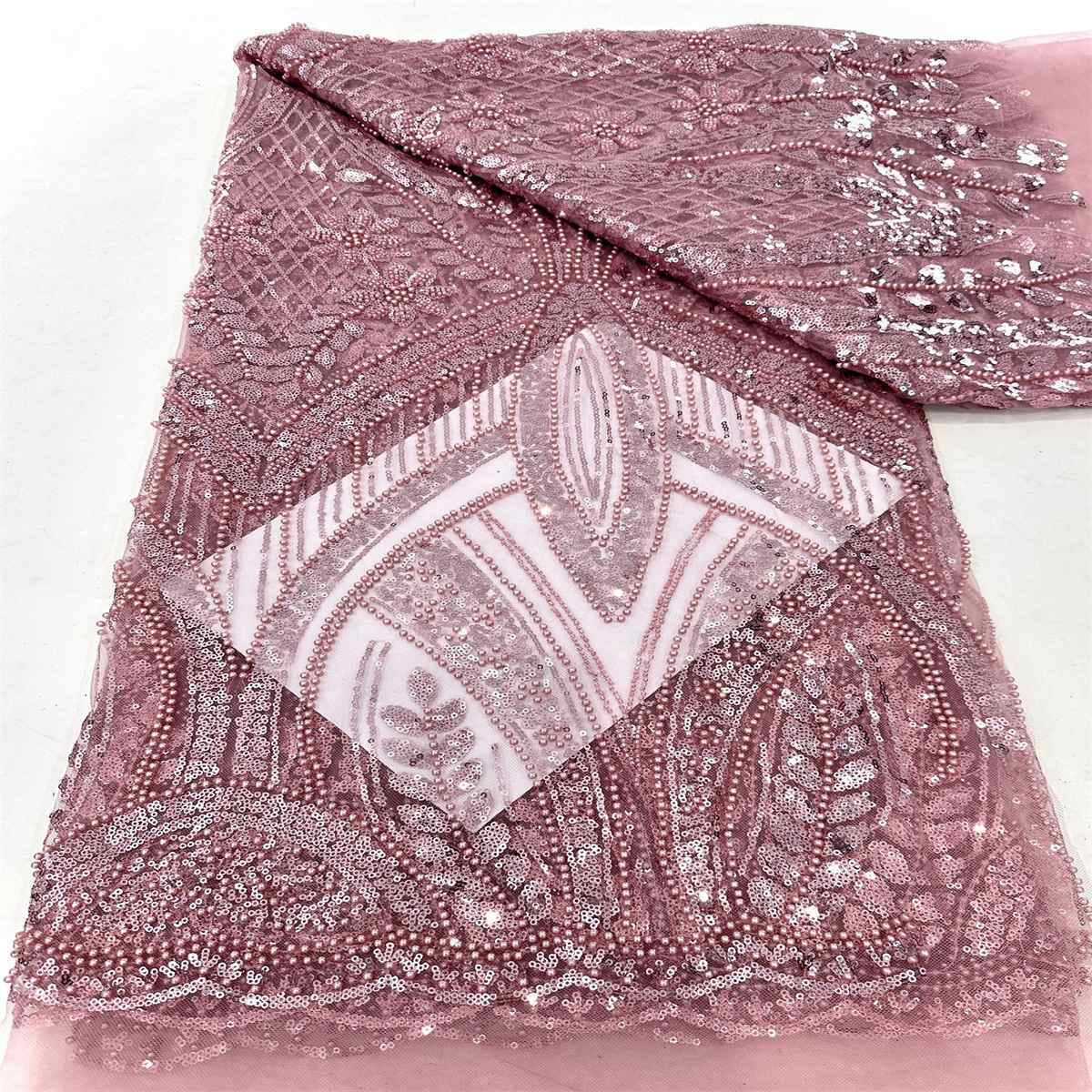 5 Yards Pearl Beaded Lace Fabric — Luxury Wedding, Bridal, Party Gown and Evening Dress Material | Love in Lace | NO. HN263