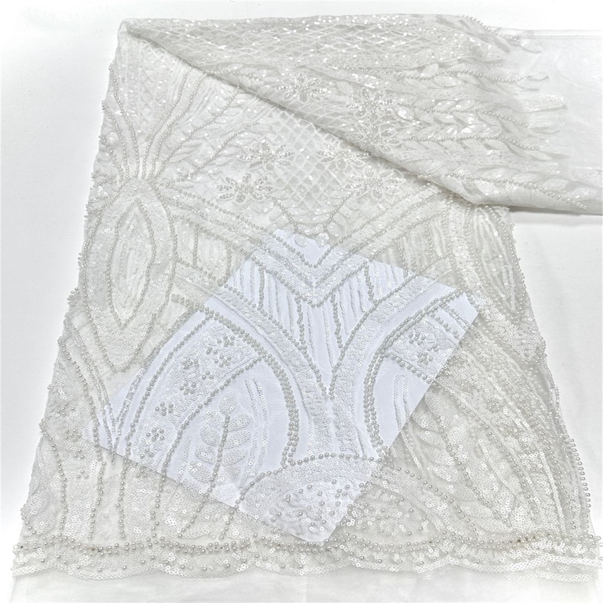 5 Yards Pearl Beaded Lace Fabric — Luxury Wedding, Bridal, Party Gown and Evening Dress Material | Love in Lace | NO. HN263