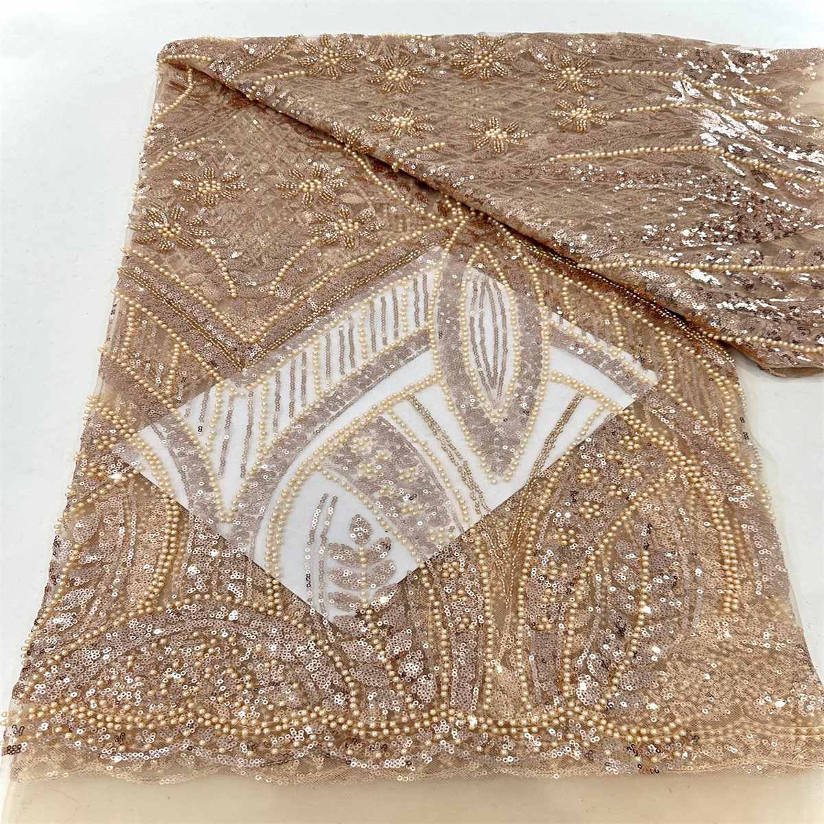 5 Yards Pearl Beaded Lace Fabric — Luxury Wedding, Bridal, Party Gown and Evening Dress Material | Love in Lace | NO. HN263