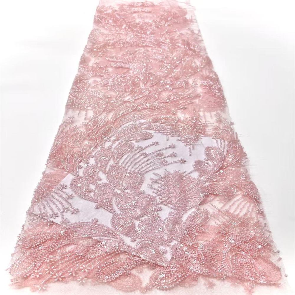 5 Yards Crystal Beaded Lace Fabric – Luxury Wedding, Bridal, Party Gown and Evening Dress Material | Love in Lace | NO. HN279
