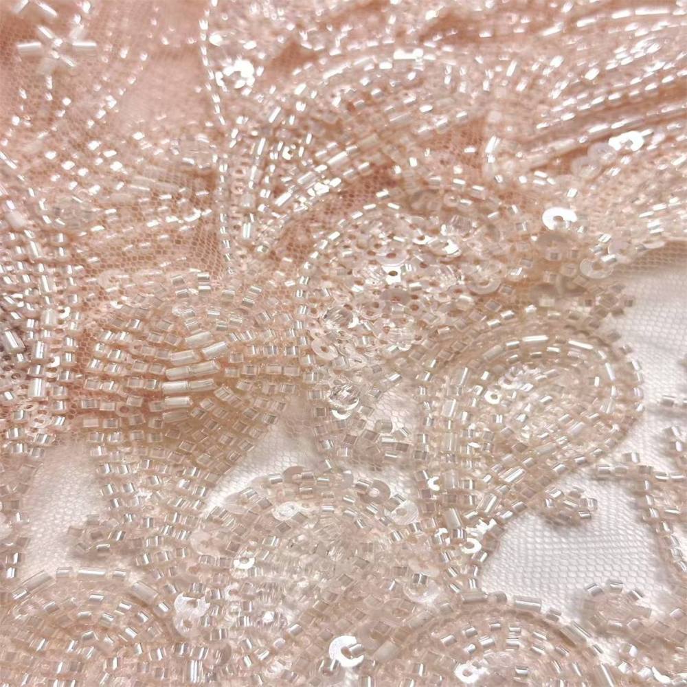 5 Yards Crystal Beaded Lace Fabric – Luxury Wedding, Bridal, Party Gown and Evening Dress Material | Love in Lace | NO. HN279