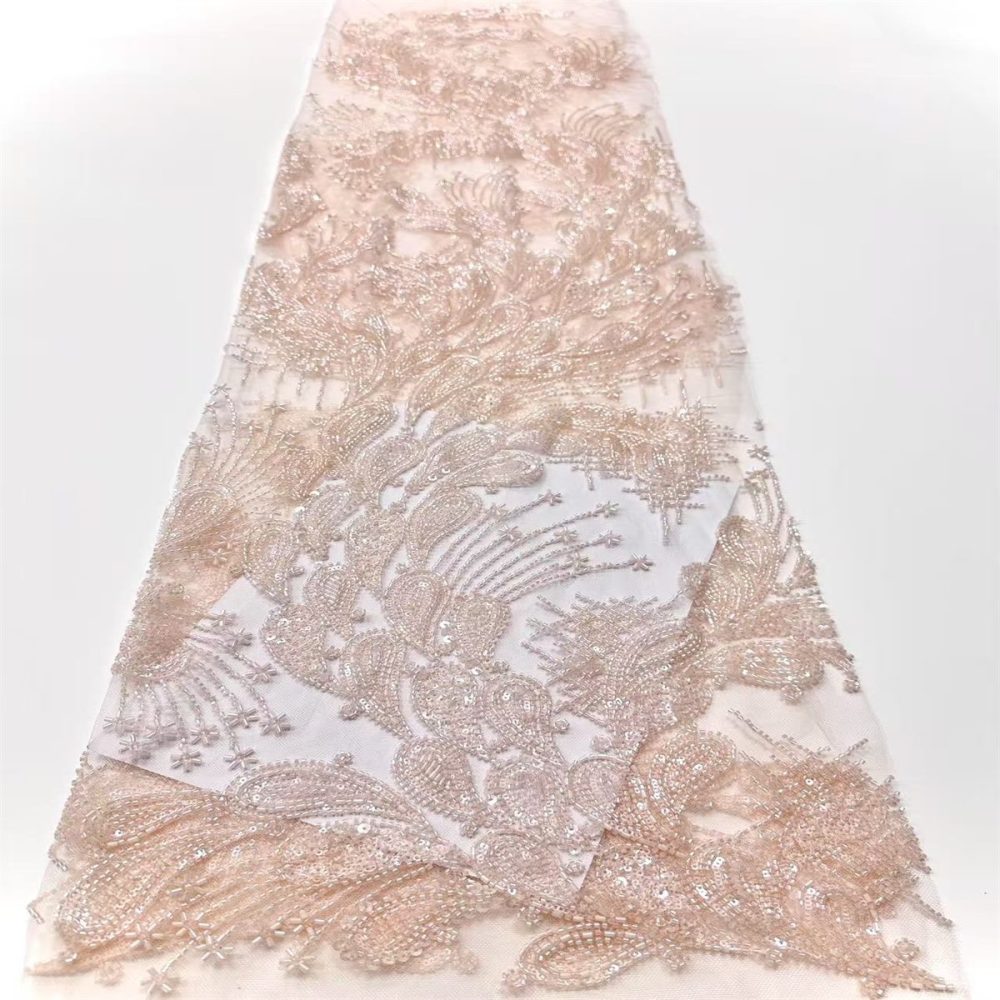 5 Yards Crystal Beaded Lace Fabric – Luxury Wedding, Bridal, Party Gown and Evening Dress Material | Love in Lace | NO. HN279