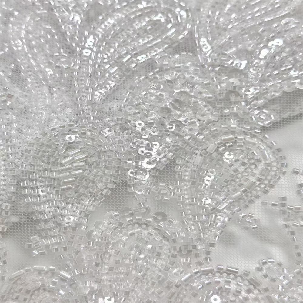 5 Yards Crystal Beaded Lace Fabric – Luxury Wedding, Bridal, Party Gown and Evening Dress Material | Love in Lace | NO. HN279