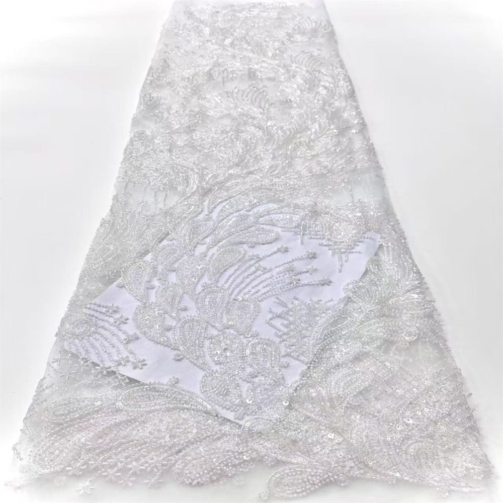 5 Yards Crystal Beaded Lace Fabric – Luxury Wedding, Bridal, Party Gown and Evening Dress Material | Love in Lace | NO. HN279
